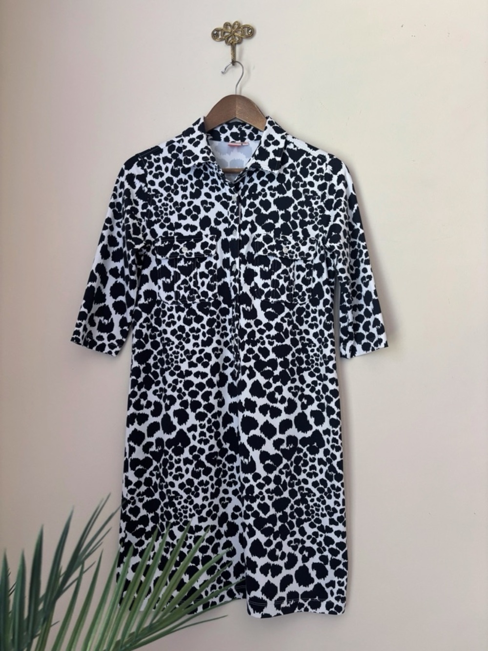 Persifor Black & White Animal Print Stretch Jersey Polo Dress Small